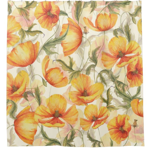 Yellow poppies: hand-drawn watercolor pattern. shower curtain (Front)