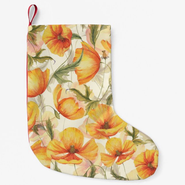 Yellow poppies: hand-drawn watercolor pattern. small christmas stocking (Front)