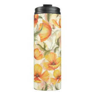 Yellow poppies: hand-drawn watercolor pattern. thermal tumbler
