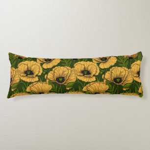 Yellow poppies on dark green body cushion