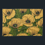 Yellow poppies on dark green tea towel<br><div class="desc">Vector pattern made of hand-drawn poppies.</div>