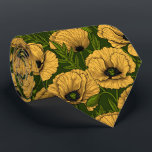 Yellow poppies on dark green tie<br><div class="desc">Vector pattern made of hand-drawn poppies.</div>