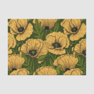 Yellow poppies on dark green tissue paper