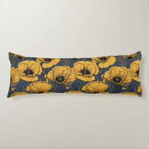 Yellow poppies on navy body cushion