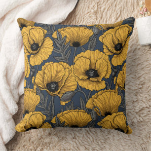 Yellow poppies on navy cushion