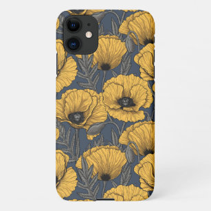 Yellow poppies on navy iPhone 11 case