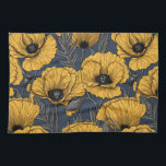 Yellow poppies on navy tea towel<br><div class="desc">Vector pattern made of hand-drawn poppies.</div>