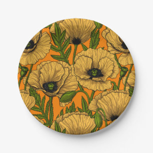 Yellow poppies paper plate