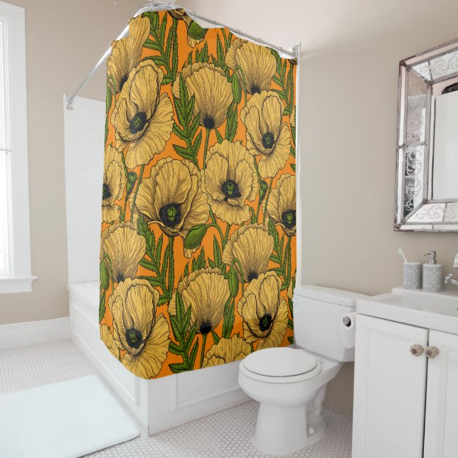 Yellow poppies shower curtain (In Situ)