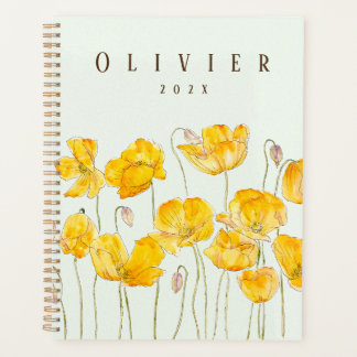 yellow poppies watercolour painting  planner