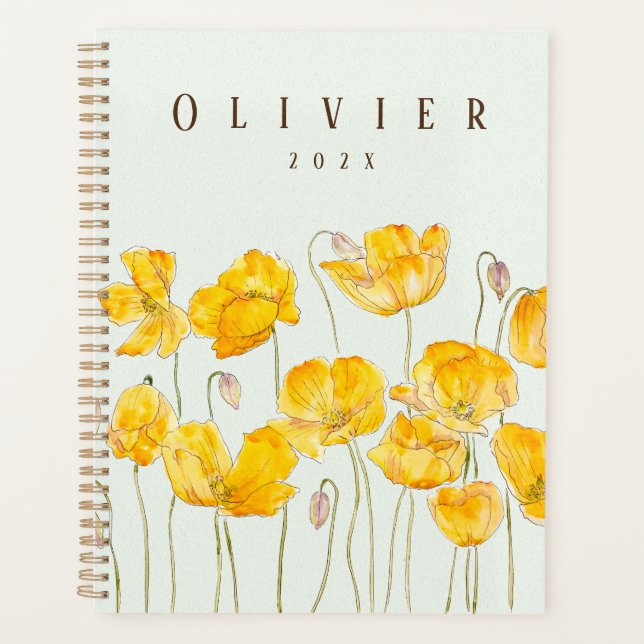 yellow poppies watercolour painting  planner (Front)