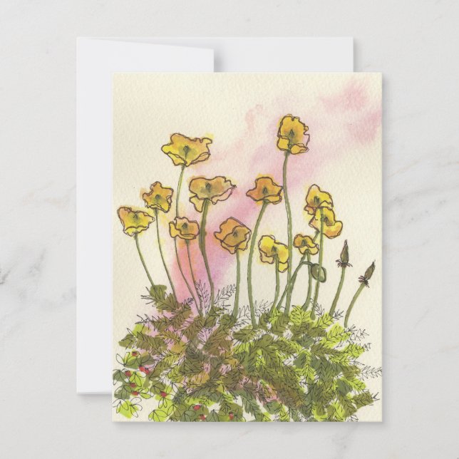Yellow Poppies Wildflowers Greetings Card (Front)