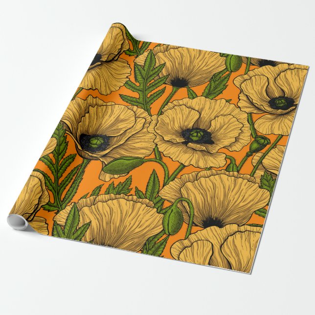 Yellow poppies wrapping paper (Unrolled)