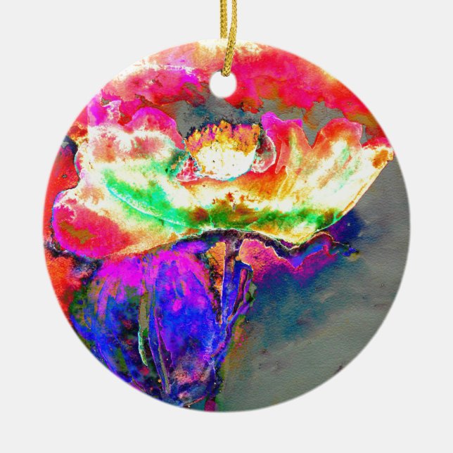 Yellow Poppy Ceramic Tree Decoration (Front)