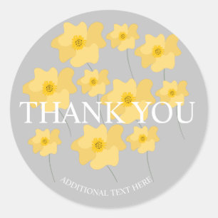 Yellow Poppy Floral Hand Drawn Thank You  Classic Round Sticker