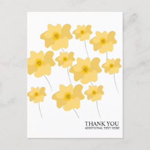 Yellow Poppy Floral Hand Drawn Thank You  Postcard