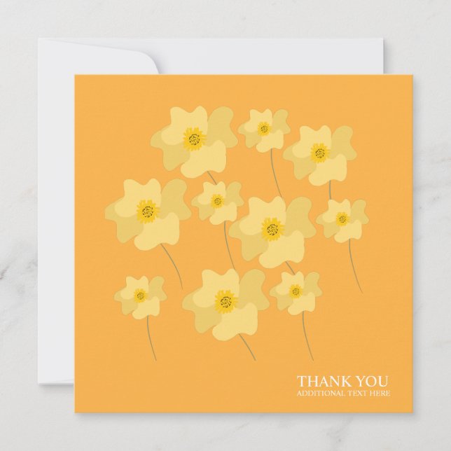 Yellow Poppy Floral Hand Drawn Thank You  Postcard (Front)