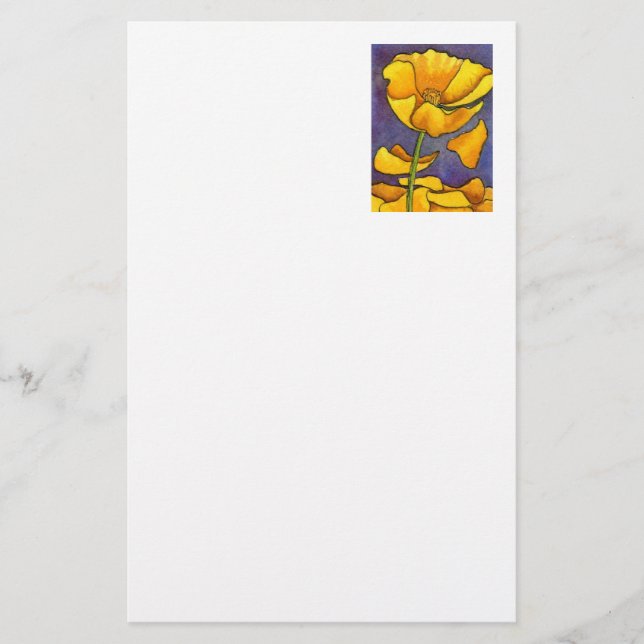 "Yellow Poppy" Floral Stationery (Front)