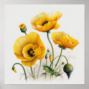 Yellow Poppy Flowers Art Print Poster