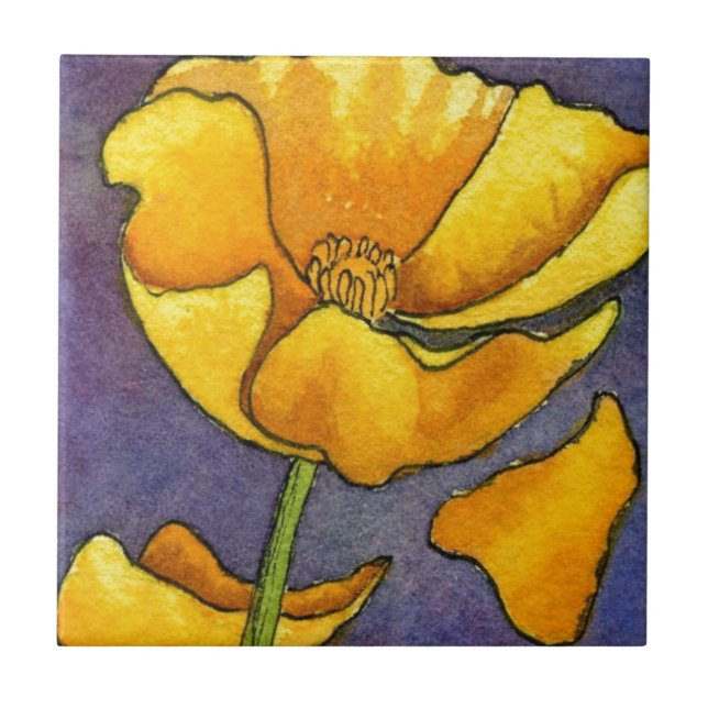"Yellow Poppy" Kitchen Garden Ceramic Tile (Front)