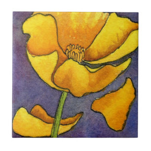 "Yellow Poppy" Kitchen Garden Ceramic  Tile