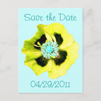 Yellow Poppy 'Save the Date' postcard blue