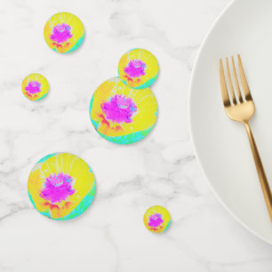 Yellow Poppy with Hot Pink Centre on Turquoise Confetti