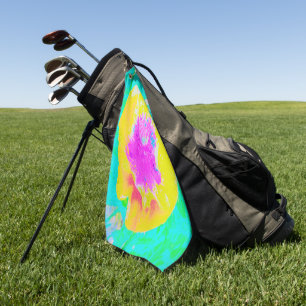 Yellow Poppy with Hot Pink Centre on Turquoise Golf Towel