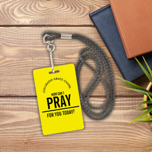 Yellow prayer church volunteers id badge