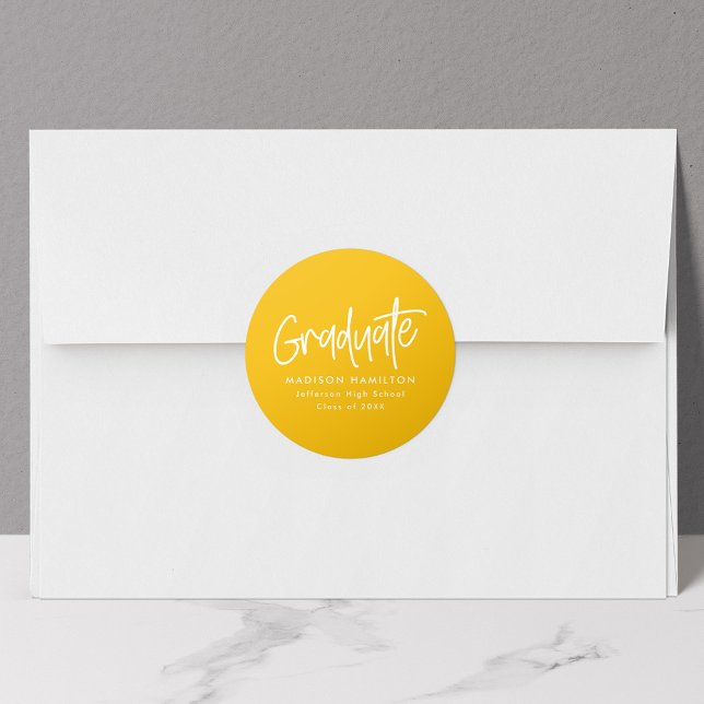 Yellow | Preppy Script Graduation Classic Round Sticker (Creator Uploaded)