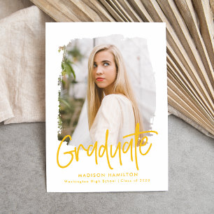 Yellow   Preppy Script Photo Graduation Announcement