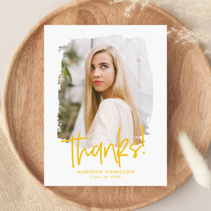 Yellow   Preppy Script Photo Graduation Thank You Postcard