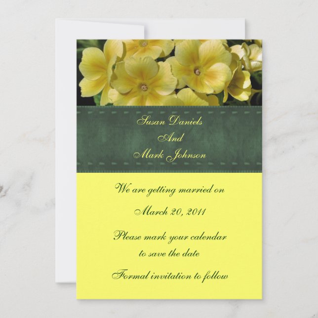Yellow Primrose Floral Wedding Save The Date Invitation (Front)