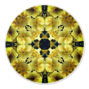 Yellow Primrose Flower Abstract Art   Ceramic Knob