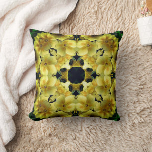 Yellow Primrose Flower Abstract Art Cushion