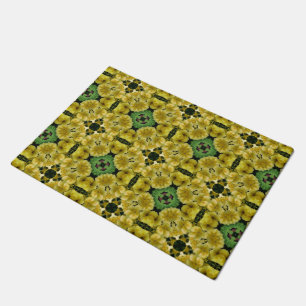 Yellow Primrose Flower Kaleidoscope Art Doormat