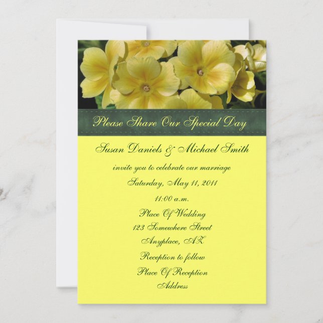 Yellow Primrose Flower Wedding  Invitation (Front)