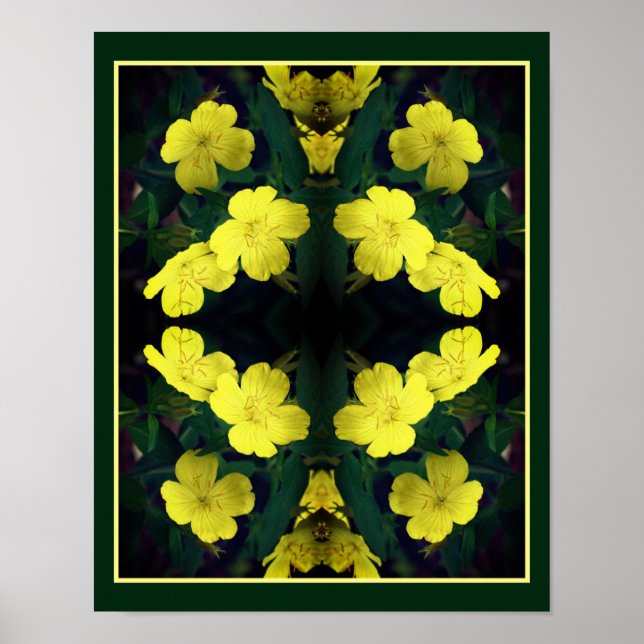Yellow Primrose Flowers Abstract Poster (Front)