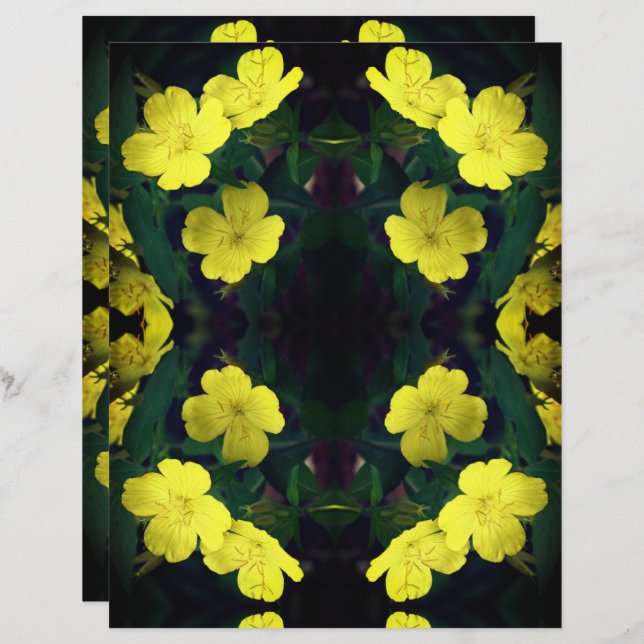Yellow Primrose Flowers Abstract Scrapbook Paper (Front/Back)