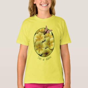 Yellow Primrose Flowers And Butterfly Personalised T-Shirt