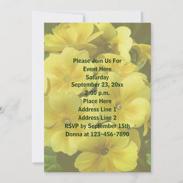 Yellow Primrose Flowers  Invitation (Front)