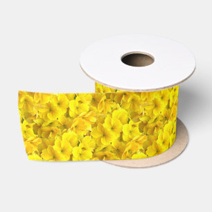 Yellow Primrose Flowers Pattern Satin Ribbon