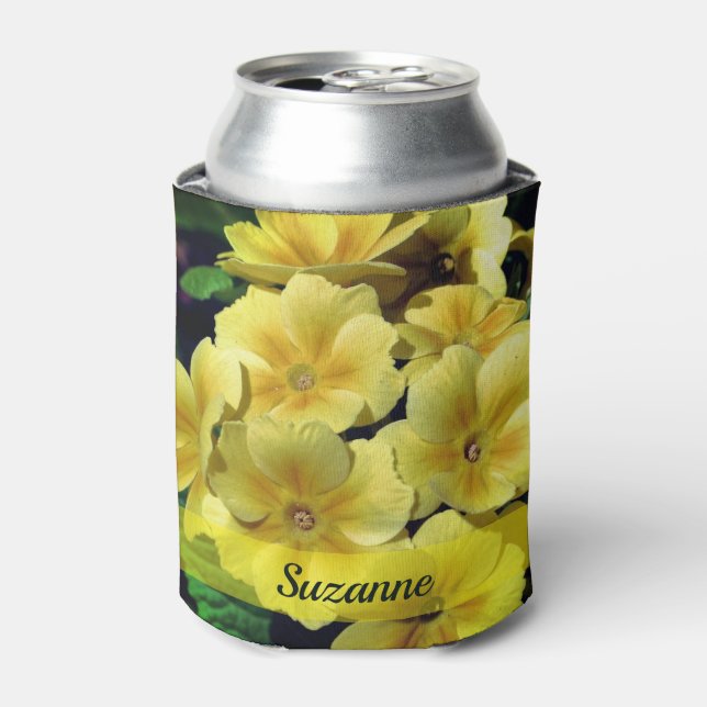 Yellow Primrose Flowers Personalised  Can Cooler (Can Front)