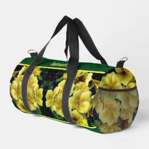 Yellow Primrose Flowers Personalised Duffle Bag