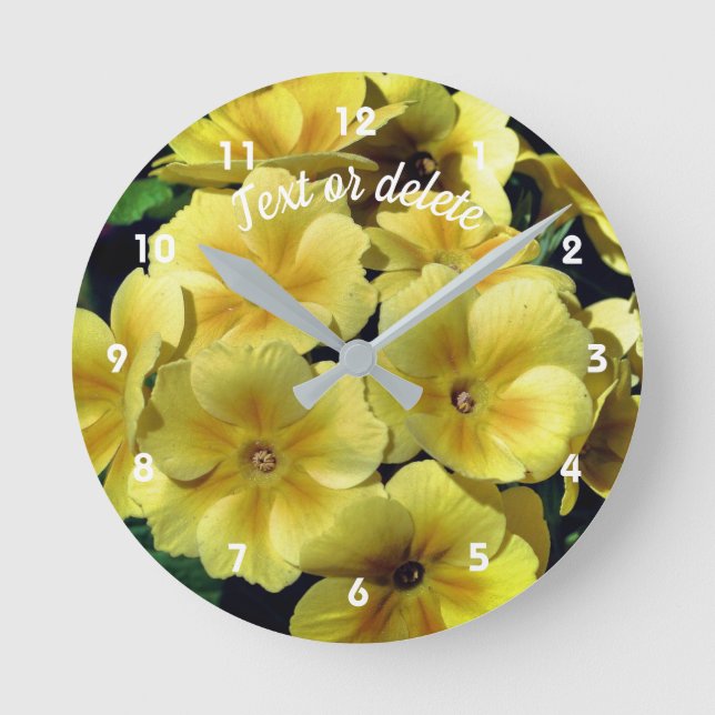 Yellow Primrose Spring Flowers Personalised Round Clock (Front)