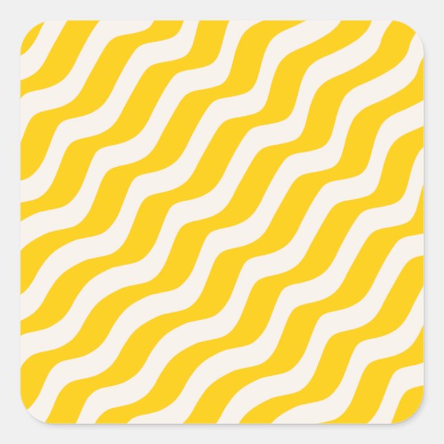Yellow Psychedelic Stripes Retro Wavy Lines Square Sticker (Front)