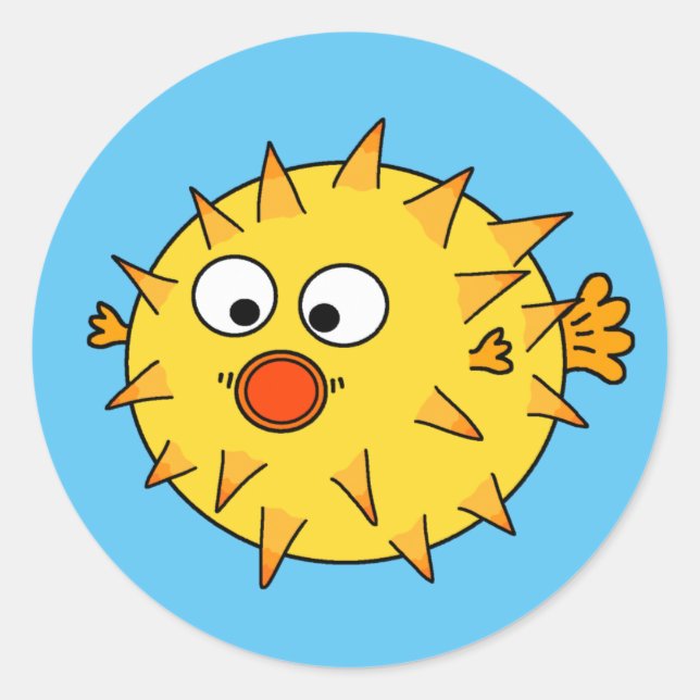 Yellow Puffer Fish Classic Round Sticker (Front)