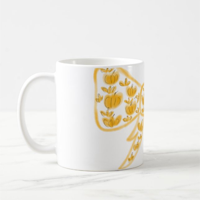 Yellow pumpkin bow happy Halloween add name text Coffee Mug (Left)