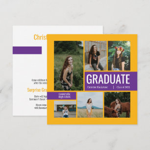 Yellow & Purple 6 Photo Graduation Invitation