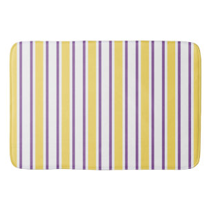 Yellow, purple and white candy stripes bath mat
